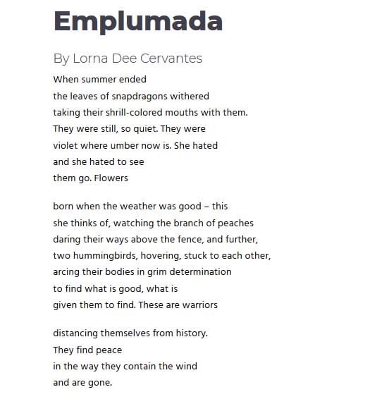 #nationalpoetrymonth
poem for April 14th
"Emplumada" by Lorna Dee Cervantes