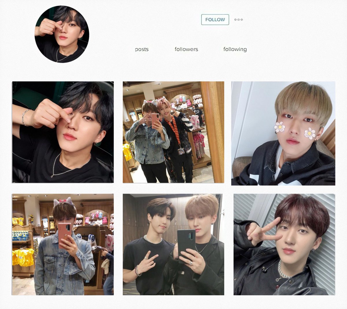 CHANGBIN— members will be featured on his feed— tons of selca with the “” sign or finger heart, cute filters for cute selcas ♡— probably updates once in every two weeks, i also feel like he would share his studio with us along with 3racha— random selcas #StrayKids