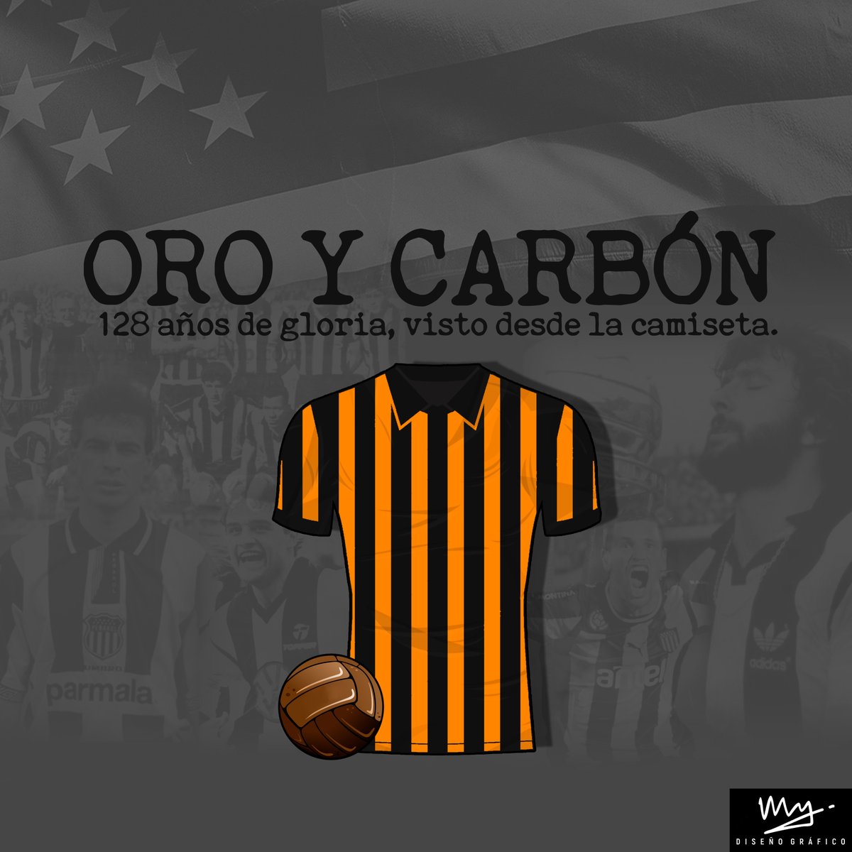 DisenosMy's tweet image. Como ya he mencionado antes, inspirado por el gran laburo de @Chenzo, acá va mi proyecto titulado "Oro y Carbón", donde rediseño las camisetas del club desde sus orígenes hasta la actualidad. Es un trabajo que llevo muchas horas y dedicación, espero que sea del agrado de todos.