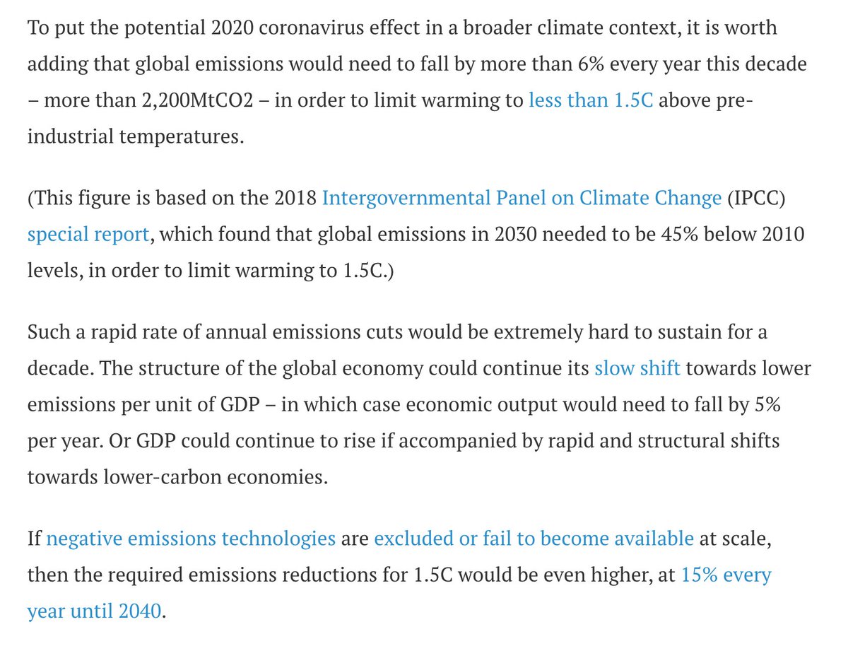 Before the details, what does it all mean?Getting to net-zero emissions to avoid dangerous climate change -limiting warming to 1.5/2C– will be incredibly hard.We can't do it by crashing the economy; we need to break the link between GDP & CO2. https://www.carbonbrief.org/analysis-coronavirus-set-to-cause-largest-ever-annual-fall-in-co2-emissions