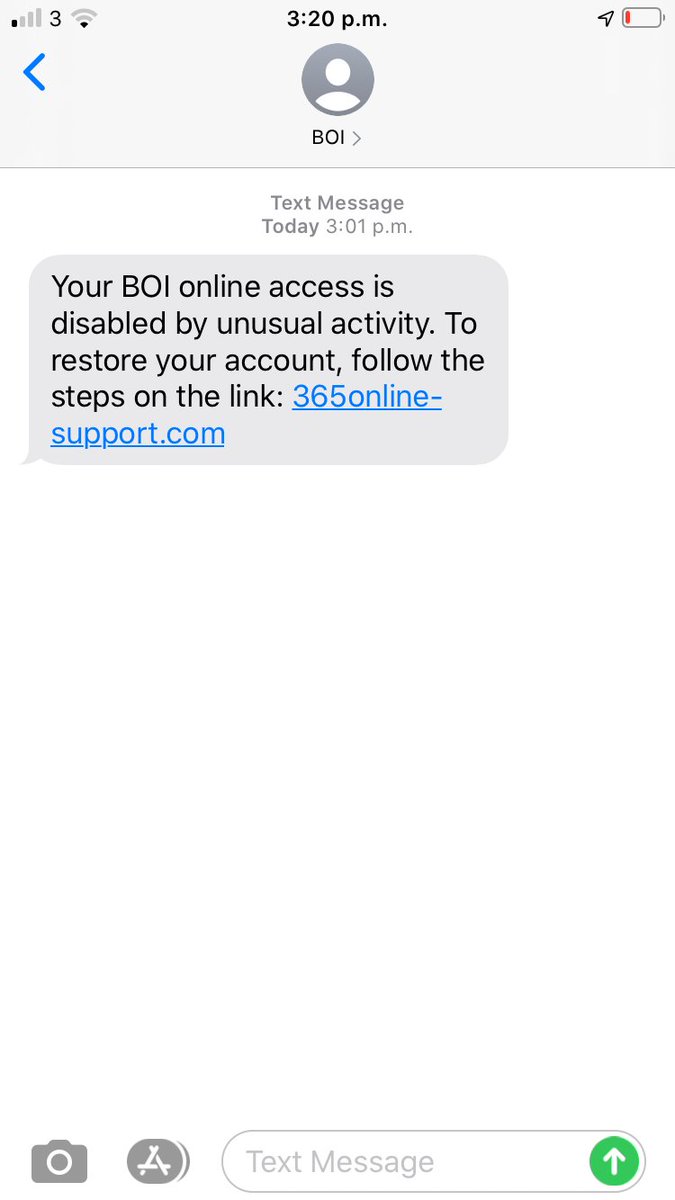 Helen94666384's tweet photo. @talktoBOI got this text today. fradulent?? https://t.co/GChvKhCE7d