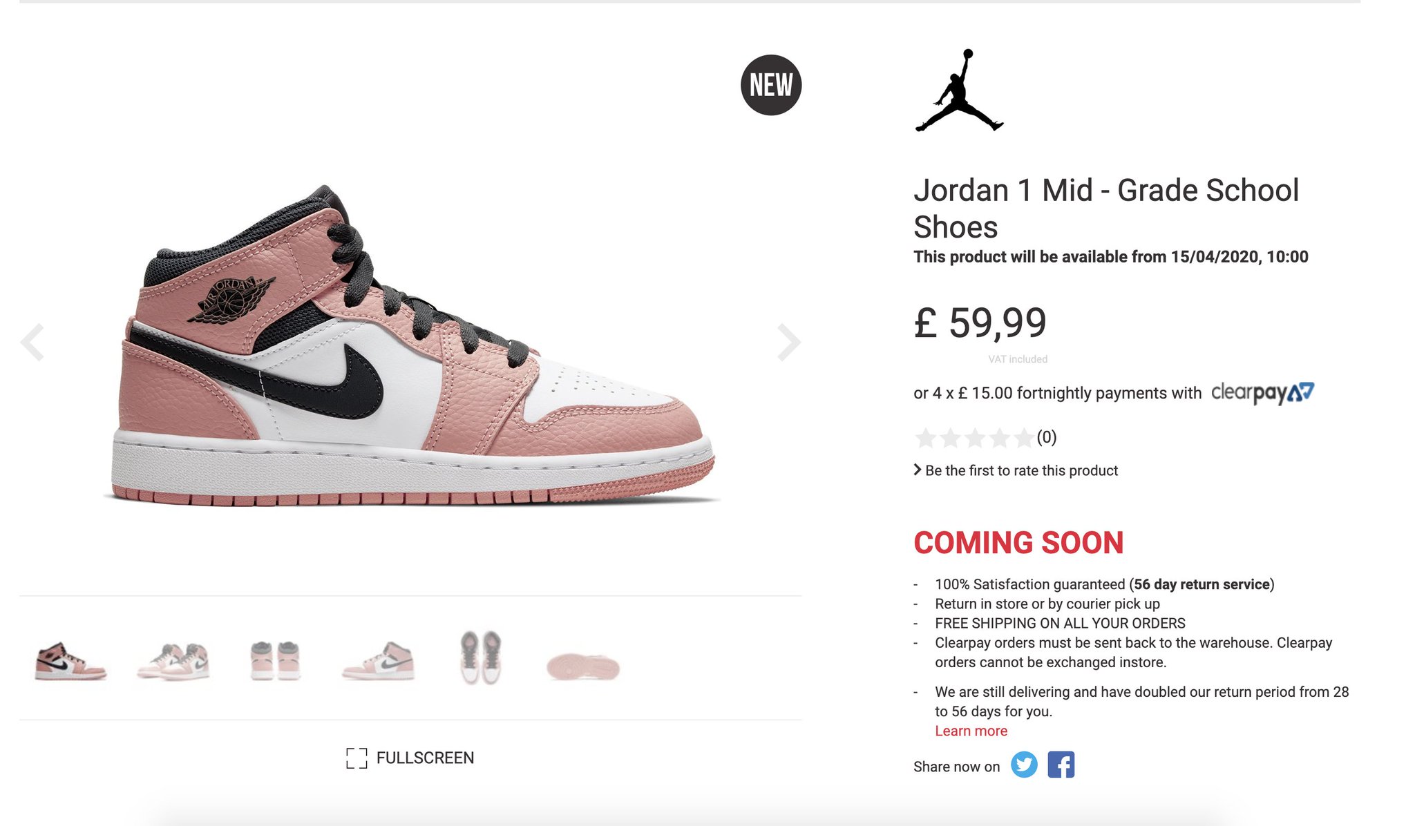 jordan 1 mid grade school pink quartz