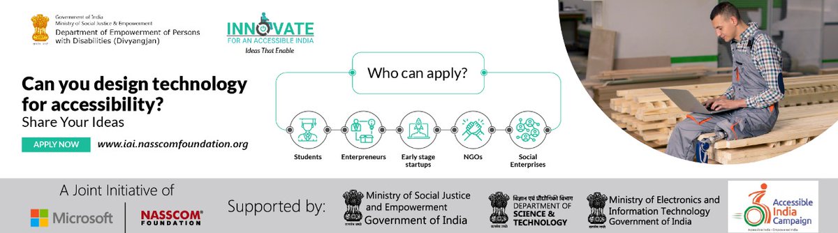 #Innovate and grow @NASSCOMfdn and @MSJEGOI's initiative to create accessible design and tech! 

#accessibleindia #inclusiveindia

@SynergyGroup06 @IndiaInclusion @enableindia @BPOVindhyaBlore @JaiVakeel @MicrosoftIndia @NipmanF @nipunmalhotra @IndiaDST  @GoI_MeitY @startupindia