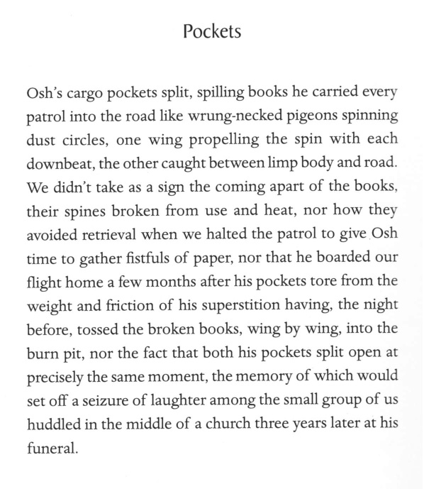 Service members who engage in  #warpoetry are likely book-lovers. In a great example of how prose-poems can illuminate fragments of story, OIF & OEF veteran Brock Jones tells of a cargo-pocket explosion. From his "Cenotaph":  https://amzn.to/3a4BzJX   #NationalPoetryMonth 14/n