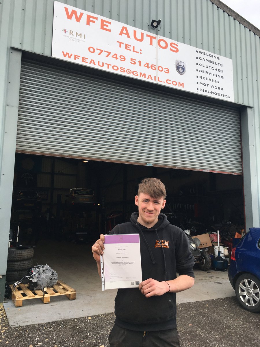 MotorTradesGTA's tweet photo. Well done to Harvey who has recently passed his level 3 apprenticeship End Point Assessment!  Harvey is now a fully trained Technician and still working at his apprenticeship employer WFE Autos. https://t.co/g1F0SQdYy2