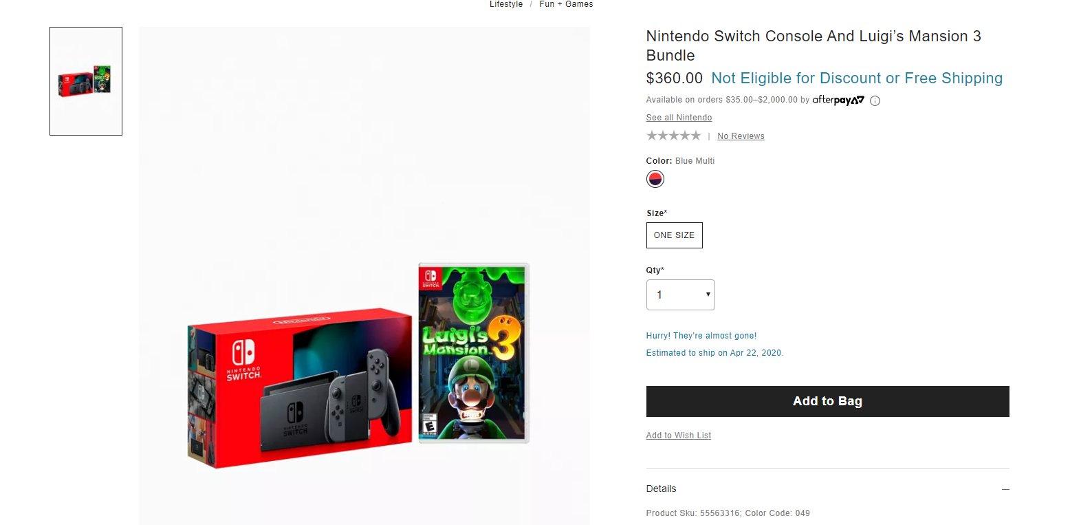 buy nintendo switch afterpay