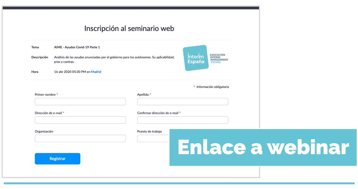 Interimspain's tweet photo. 📌Jueves, 16 de abril: #webinarsAIME Ayudas del Gobierno a los #Autónomos, a las 17.30hs. 
➡️Regístrate y #comparte: https://t.co/VOtduXBqMs
#interimmanagement #interimmanager #foroAIMECatalunya #foroAIMEComunidadValenciana 
#foroAIMEGalicia #foroAIMEAndalucia 
#foroAIMEAragon https://t.co/mLWUmoECyP