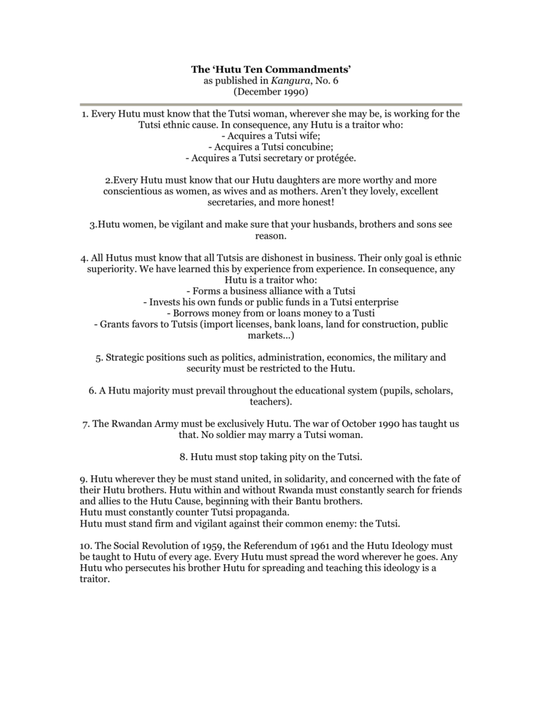 On 6th December in 1990, Kangura an anti-tutsi newspaper spread hatred against tutsi it was owned by Hassan Ngeze but sponsored by MRND the then ruling party published "10 Commandments of bahutu" that ordered/commanded hutus not to have mercy on/at any tutsi. #Kwibuka26  #Rwot