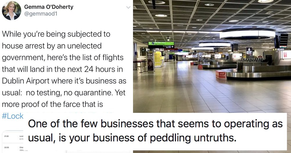 ThePoke's tweet photo. Dublin Airport’s shutdown of this conspiracy theorist’s lockdown claims had the whole internet cheering
https://t.co/kYgHvlTrx4 https://t.co/ePXdB1I43a