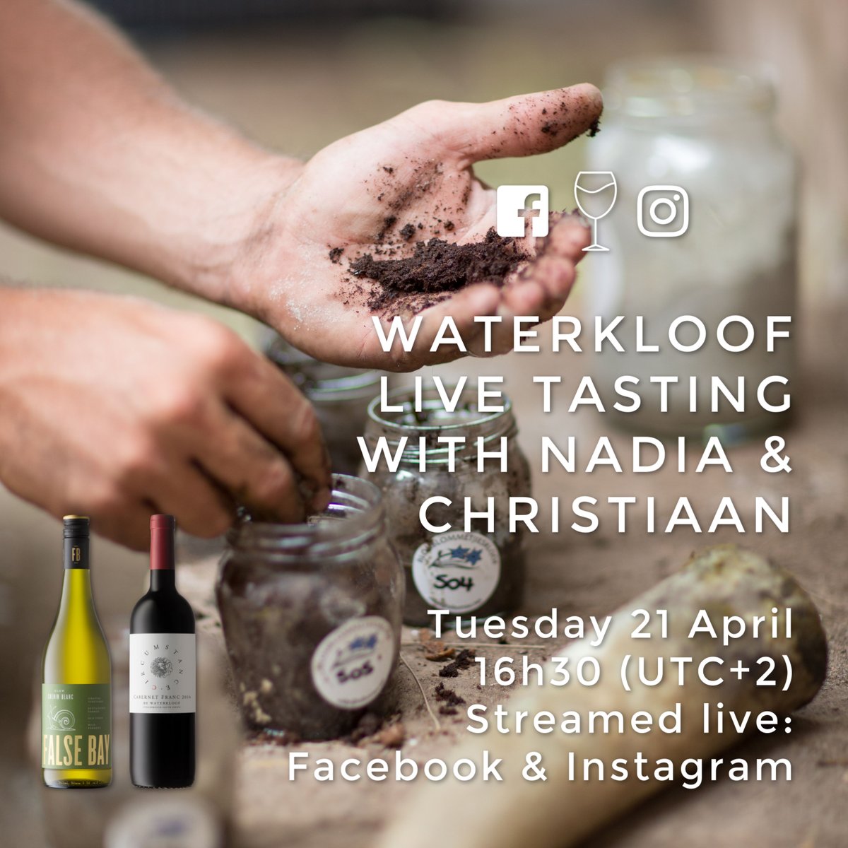 The next Waterkloof live tasting will take place Tuesday 21st April 16h30 (UTC+2) and you're invited!

WINEMAKING THEME: The Wonder Of Wild Yeast
FARMING THEME: Biodynamic Preparations &amp; The Flowform
YOUR HOSTS: Cellarmaster <a href="/NBarnardwine/">Nadia Barnard</a> &amp; Farm Manager Christiaan Loots