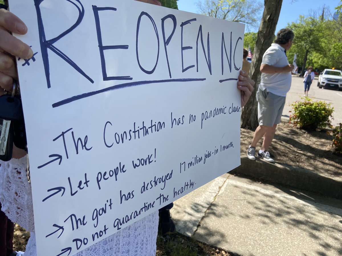 RIGHT NOW: Protestors set up camp outside  @NCLeg, demand  @NC_Governor,  @SecMandyCohen &  @ncdhhs lift  #StayAtHome   orders and  #ReopenNC. There’s palpable anger & frustration amidst the crowd, which includes struggling small business owners.  @ABC11_WTVD  @ABCPolitics  @ABC  #abc11