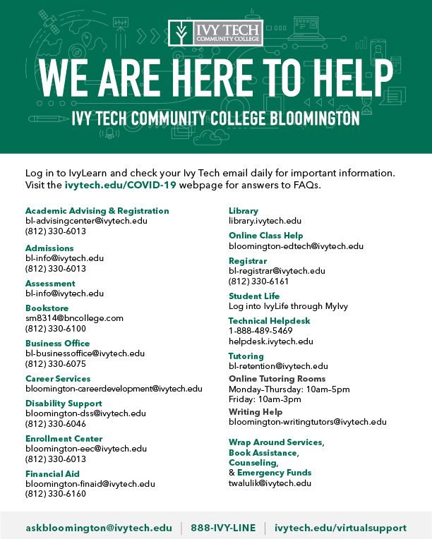 IvyTechBtown's tweet photo. Building doors may be closed but help is still available so you can successfully complete your semester! ๐ฏ Check out this guide for campus resources available at your fingertips. #IvyTechBtown #IvyAtHome #IvyIsWhereYouAre #VirtualSupport https://t.co/yXJggVkJ1Q