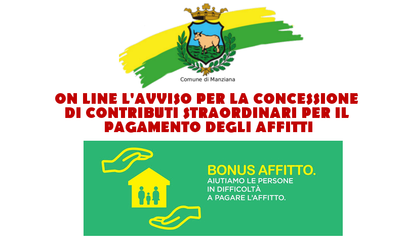 #MANZIANA: ON LINE L'AVVISO PER LA CONCESSIONE DI CONTRIBUTI STRAORDINARI PER IL PAGAMENTO DEGLI AFFITTI
Le domande dei richiedenti possono essere presentate al Comune entro il 22 maggio 2020.
Per info: comune.manziana.rm.it/?p=14803