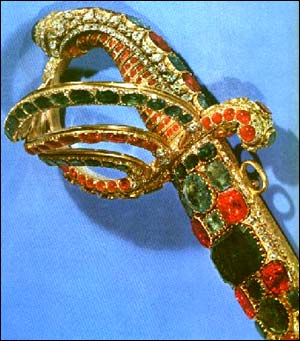 Being me, I also resurrected the Crown Jewels of Iran to decorate my handsome, scheming, often idle Prince of Khorasan--Rukh, the heir to an empire. The Kiani Crown, the emerald belt (175 carats!), the Shahi sword, the Peacock Throne.