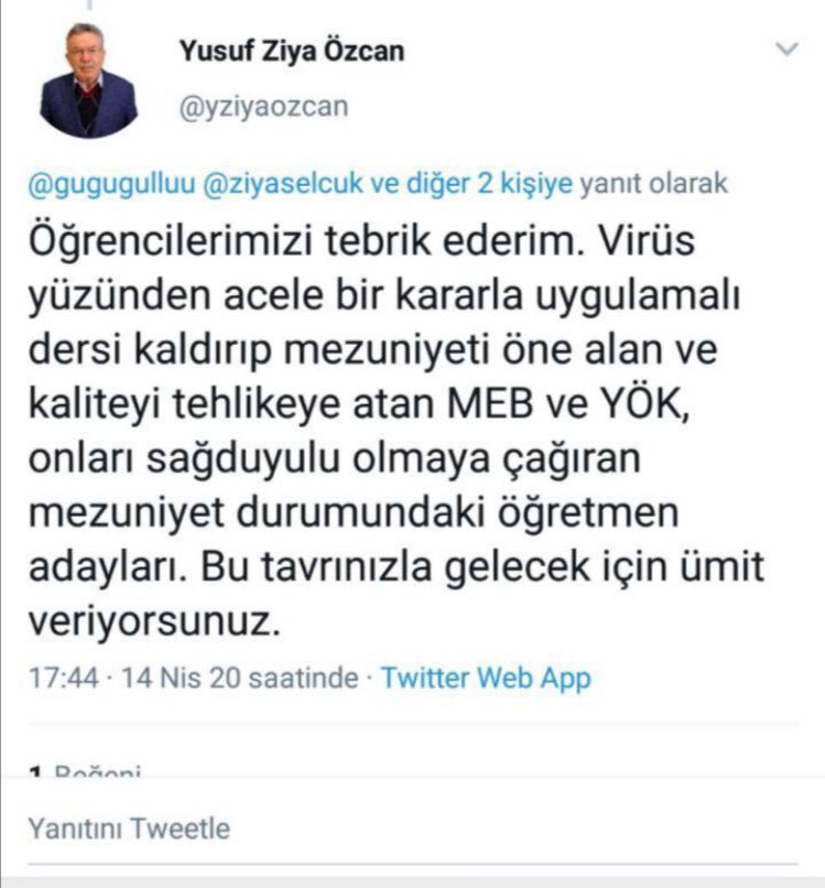 Mezun olduktn sonra evlerde oturn mezunlr olmadk.Daha çok donanım kazanmk ögrenci tanımk için çalıştk.Alanıma ne katabilirm daha iyi nasıl öğretebilirimi dert edindk kendimize.Aceleye getiriln mezuniyt kabul edilemez.<a href="/yekta_sarac/">Prof. Dr. M. A. Yekta Saraç</a> @yziyaozcan
YökÜniler FırsatPeşinde