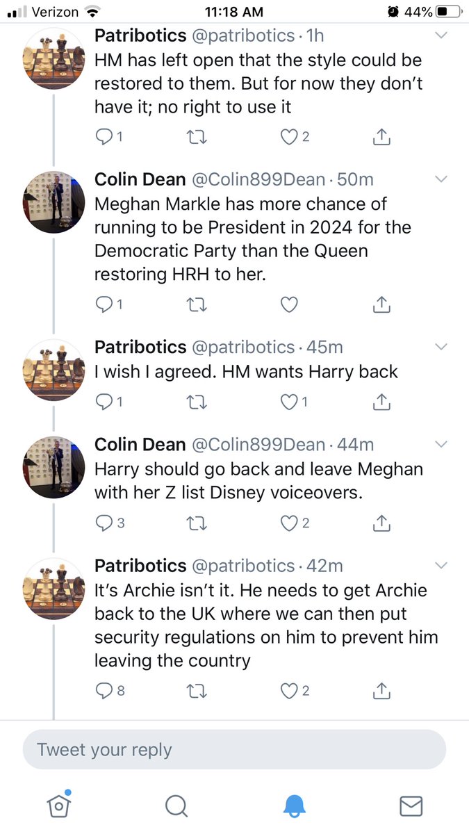 Liberalism on display once more. Declare to hate Trump but render Meghan Markle and Archie as slaves who need to be under the rule of the British Royal Family. I’d advise you to do better  @patribotics but instead I’ll warn others POC to be wary of you