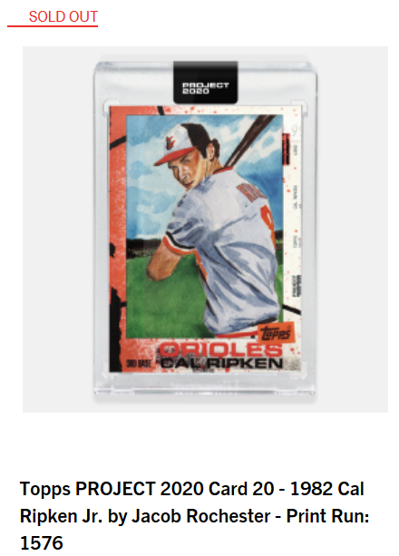 Print runs for Day 10 of  #ToppsProject2020#19 Roberto Clemente by Naturel - 1,819#20 Cal Ripken Jr. by Jacob Rochester - 1,576