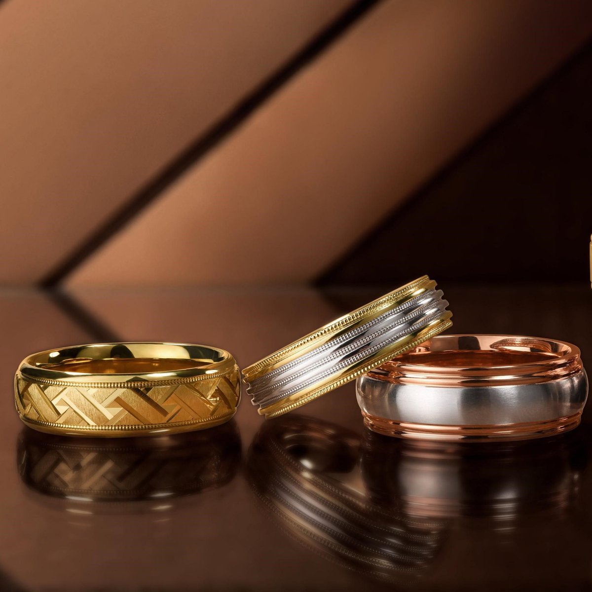 StuartJewelry's tweet photo. Gabriel Men’s Wedding Bands  (Other # by color) 💎 Call Us: https://t.co/OSpmN4HySU #RoseGoldBand #RoseGold https://t.co/0D21rtPbvI