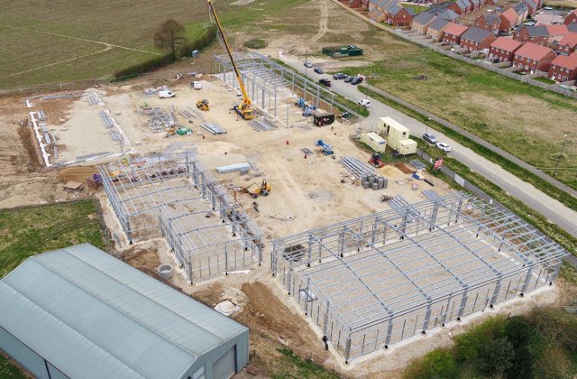 ChrisHartnell's tweet photo. Delighted to say we are full steam ahead at Marrtree business park, Thirsk - new industrial units To Let!!For more details - please contact me. #marrtree #development #industrial #warehouse #thirsk #NorthYorkshire #aerial https://t.co/knowuIOTMy
