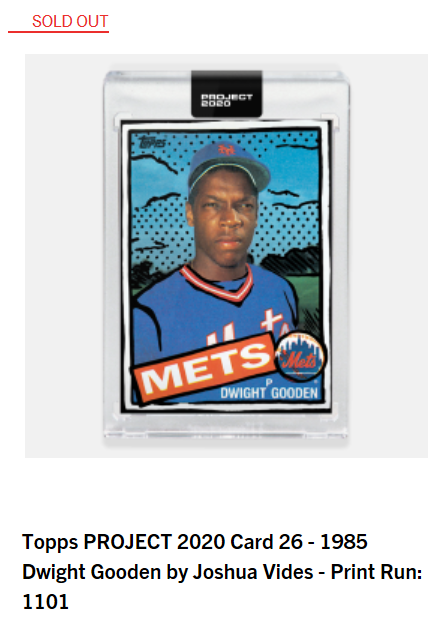 Print runs for Day 13 of  #ToppsProject2020#25 Ken Griffey Jr. by Tyson Beck - 3,707#26 Dwight Gooden by Joshua Vides - 1,101