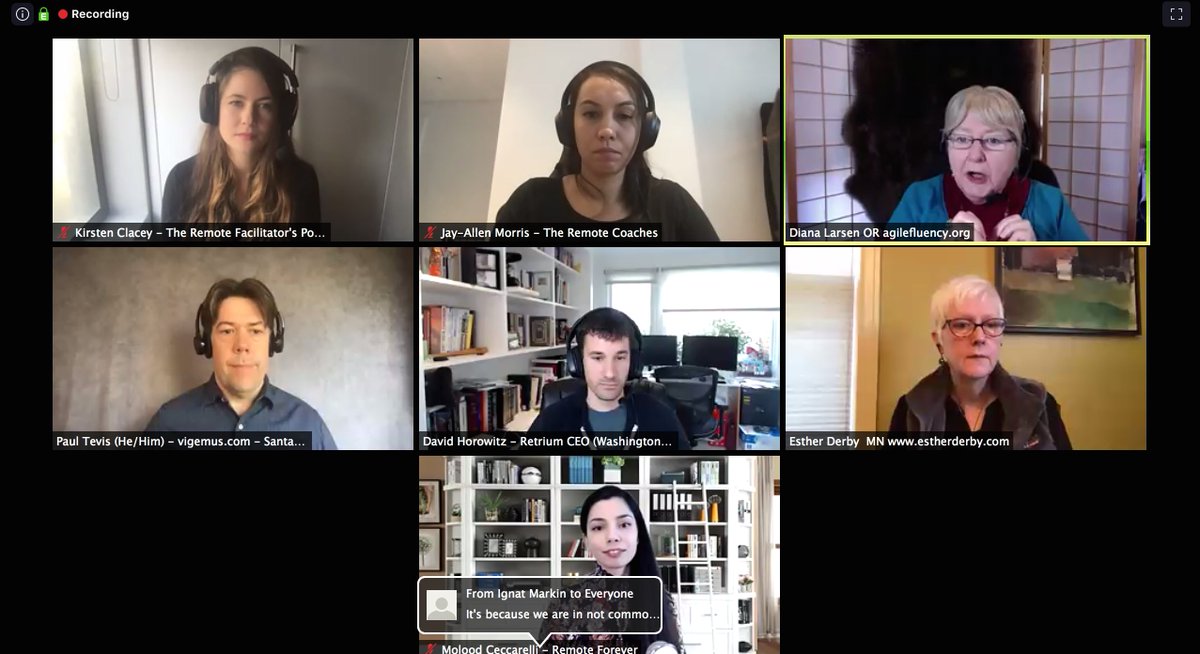 AgileAlliance's tweet photo. How do you build psychological safety in Retrospectives when no one is together in the room? @DianaOfPortland says that checking up on processes on a regular basis helps, as well as checking in with each other personally &amp; facilitating positive interpersonal feedback on-going. https://t.co/S5DDRAHXni
