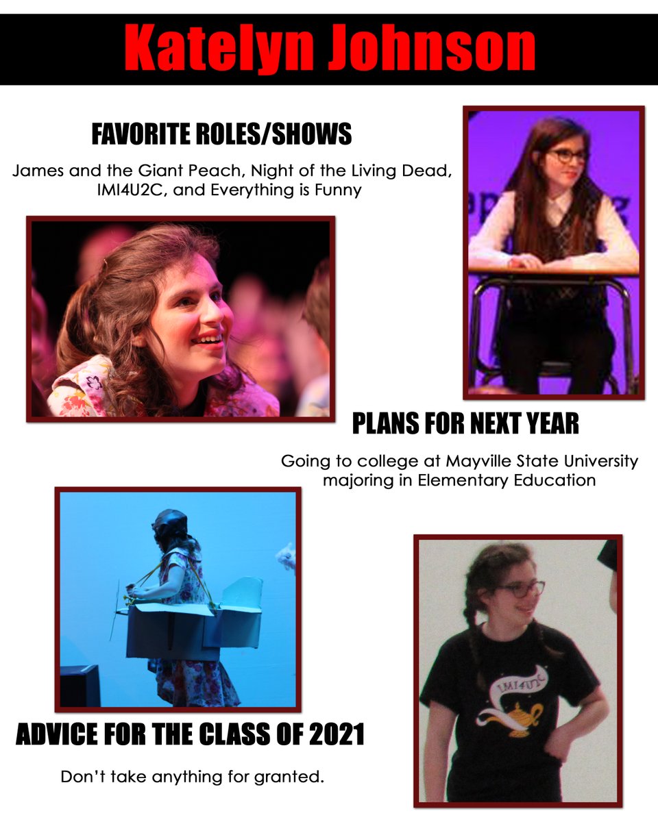 We would like to recognize this year's senior class of the RRHS Theatre Guild! Each day I'll post a different senior bio in order that they are received. Our first senior is Katelyn Johnson! #TheatreKids #Classof2020