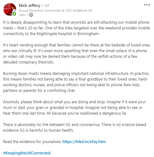 Phonemast's tweet image. #5G does *NOT* cause Corona virus period.  Neither does it emit radioactive death rays.