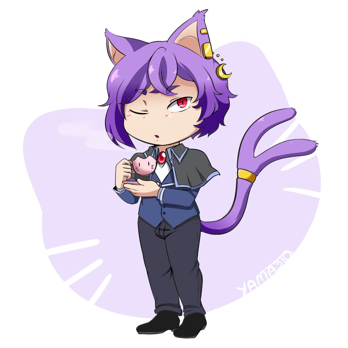A present for me Drawn by  @fiblertSOS one year for my birthday. It's Nekomata Sirius having some tea and giving you a look cause he's just trying to enjoy himself.