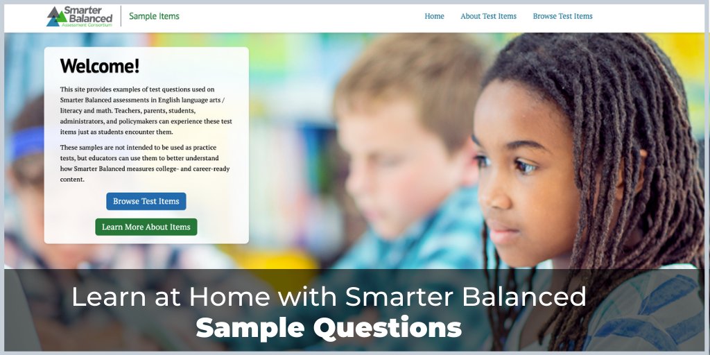 CDEAssessments's tweet photo. Did you know @SmarterBalanced #SampleItems Website is a great resource to use right now, when students are #LearningAtHome. Why? Test questions can be used as activities! In particular, check out short answer and extended response questions. https://t.co/ufzVQarn56 https://t.co/zZgPlSYuyK
