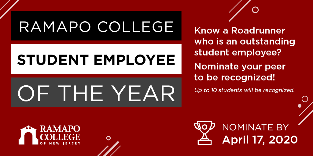 RamapoCollegeNJ's tweet photo. There's still time. Know someone who was an awesome student employee this academic year? Nominate them to be recognized! Submit by this Friday, April 17. #IWorkAtPo https://t.co/piJ62MiAxa https://t.co/9l0Qxig9VW