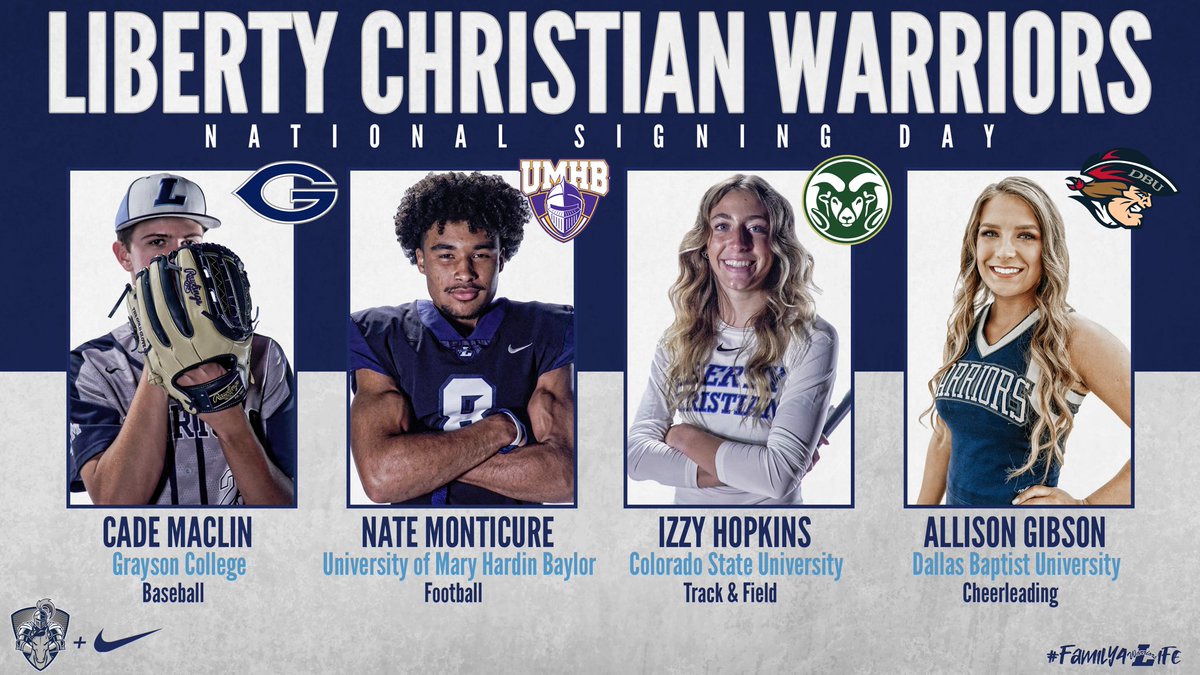 Congratulations to these Warriors for their commitment to play at the next level! Tomorrow, they will sign their National Letters of Intent to further their academic &amp; athletic careers❗️

Join us tomorrow in congratulating these athletes during our virtual signing day!!📝