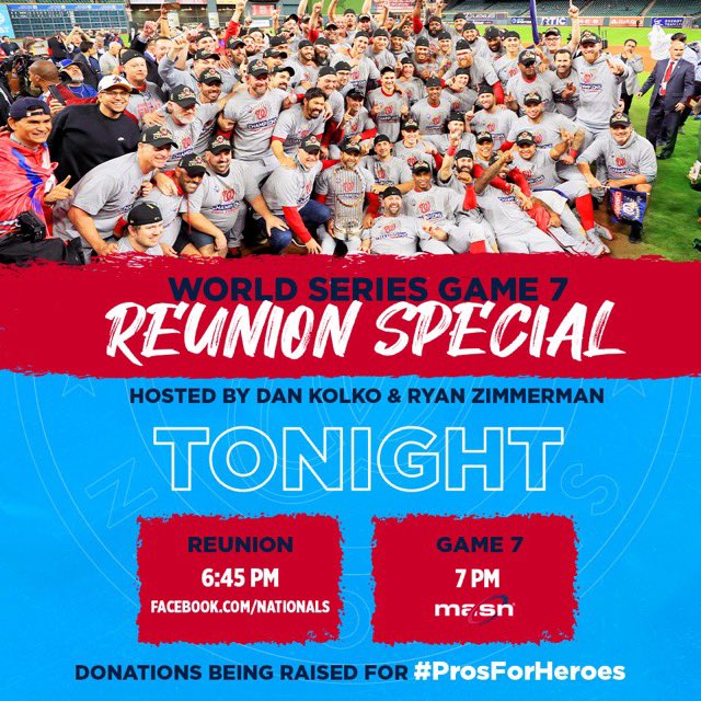 whatwouldDOOdo's tweet photo. Hey @Nationals fans! You can re-watch Game 7 with us tonight on https://t.co/eNOqQV36ey! Nats players and coaches will be joining the livestream via Zoom all game long to share some stories and re-live the magic. Come hang out and help us raise money for @prosforheroes! https://t.co/Xxysua7OIi