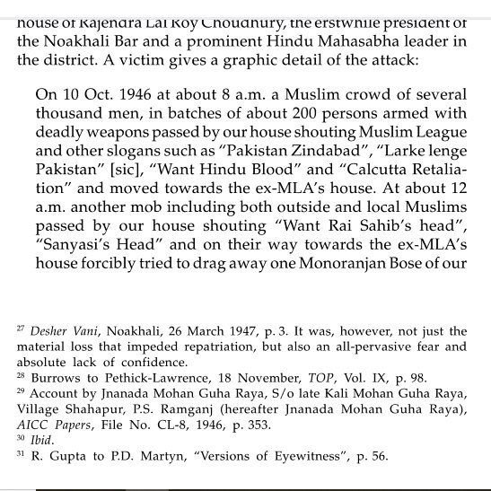 20/n Now, I'll talk about eye-witness explanation of what happened there.The mob was shouting: we want Hindu Blood, we want Sanyasi's head, we want Rai Saheb's head.Source: Communalism in Bengal: From Famine To Noakhali, 1943-47 by Rakesh Batabyal, pg 277