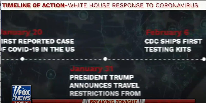 Screenshot from the video played during the briefing that included a February mention. Here's a link to the action  @realDonaldTrump took in February. See below if you don't want to click the link.  https://www.donaldjtrump.com/media/timeline-the-trump-administrations-decisive-actions-to-combat-the-coronavirus/