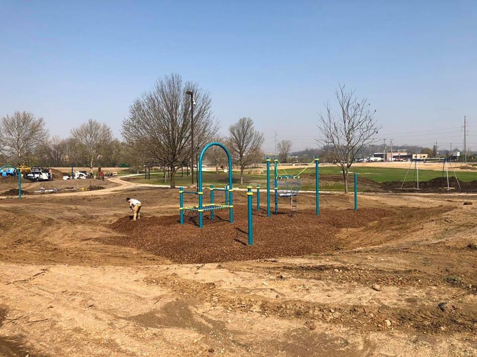 Work is progressing @ EH Young Riverfront Park. Riverside's 1st dog park is coming along nicely with an in-ground waste disposal system to keep it sanitary &amp; odor-free. Pickleball courts have been sealed &amp; playground features are being placed around the park #UpstreamFromOrdinary
