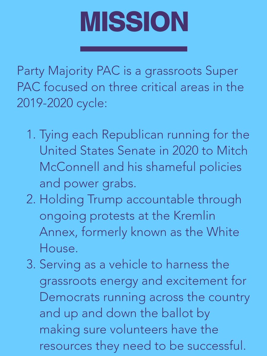 Per Party Majority PAC's website, their mission is to1. Bash Mitch McConnell 2. Kremlin Annex protest3. Support Democrats "up and down the ballot by making sure volunteers have the resources they need."I guess they need alot of consulting.