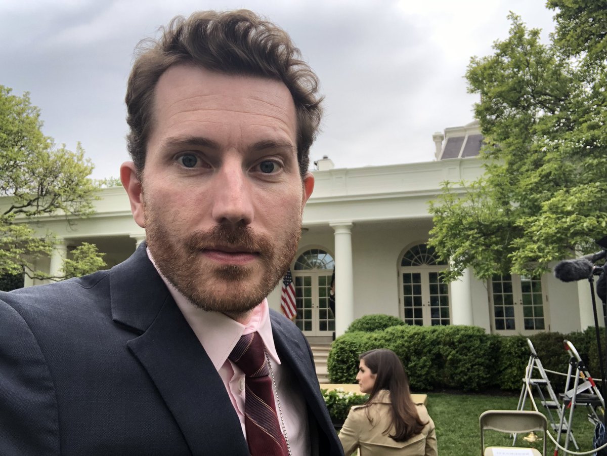 My turn in the crucible: Getting ready to ask Trump questions in the Rose Garden briefing today.