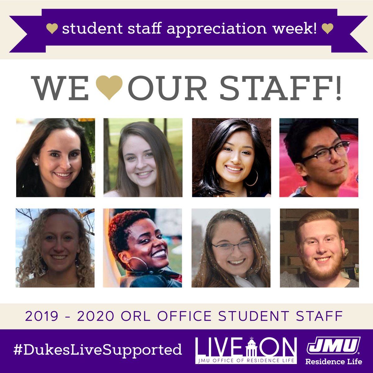 JMUResLife's tweet photo. #studentstaffappreciationweek #DukesLiveSupported #JMU https://t.co/6YsaPsCK1z