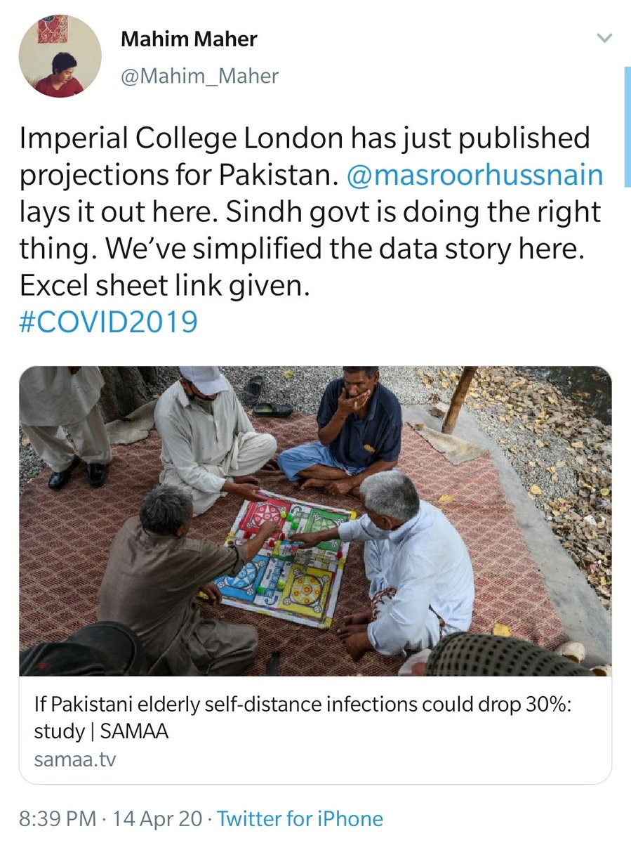 Editor Samaa Digital  @Mahim_Maher also announced that "Sindh govt is doing the right thing" which she defended (then quickly deleted) citing that she is a resident of Sindh and thus, is witness to the "good work" being done there. 9/N