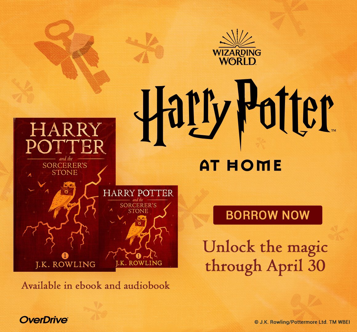 hd_library's tweet photo. Enjoy #HarryPotterAtHome! The #ebook and #audiobook of Harry Potter and the Sorcerer’s Stone is available for unlimited access through our @OverDriveLibs digital collection in the month of April. Download the #SoraApp to unlock the magic! https://t.co/XeU2zLkGQZ