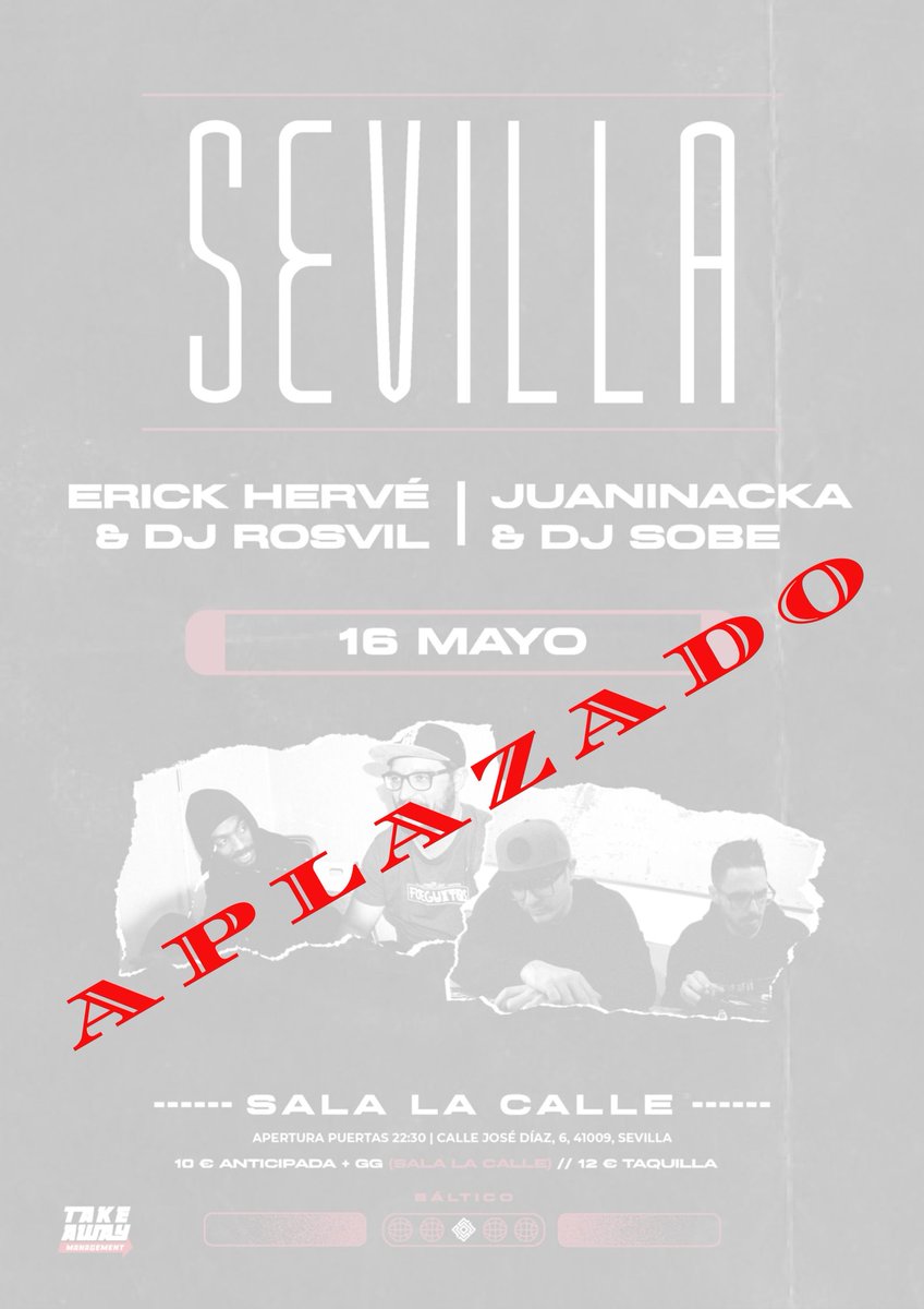 El concierto de <a href="/Juaninacka/">Juaninacka</a> &amp; Erick Hervé previsto para el 16 de mayo queda aplazado. Las entradas adquiridas en nuestra plataforma serán validas para la nueva fecha que se programe.