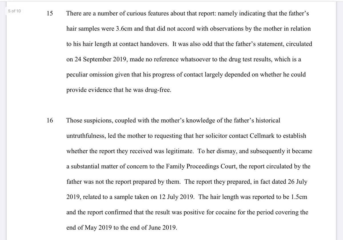Interesting case in the MK Family Court before HHJ Hughes: Father uses Adobe Pro to amend the results of a hair strand test. Only caught out because length of hair sample quoted didn’t match his hair length! bailii.org/ew/cases/EWFC/…