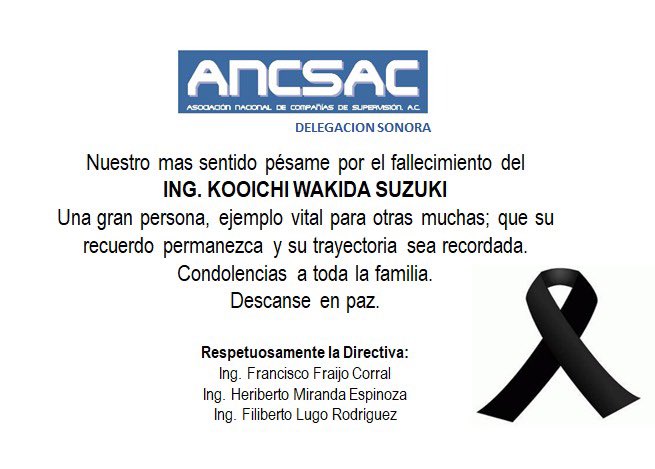 AncsaCsonora's tweet photo. Nuestro mas sentido pésame por el fallecimiento delING. KOOICHI WAKIDA SUZUKI Condolencias a toda la familia.
Descanse en paz🙏🏻 https://t.co/LAq9yRx384