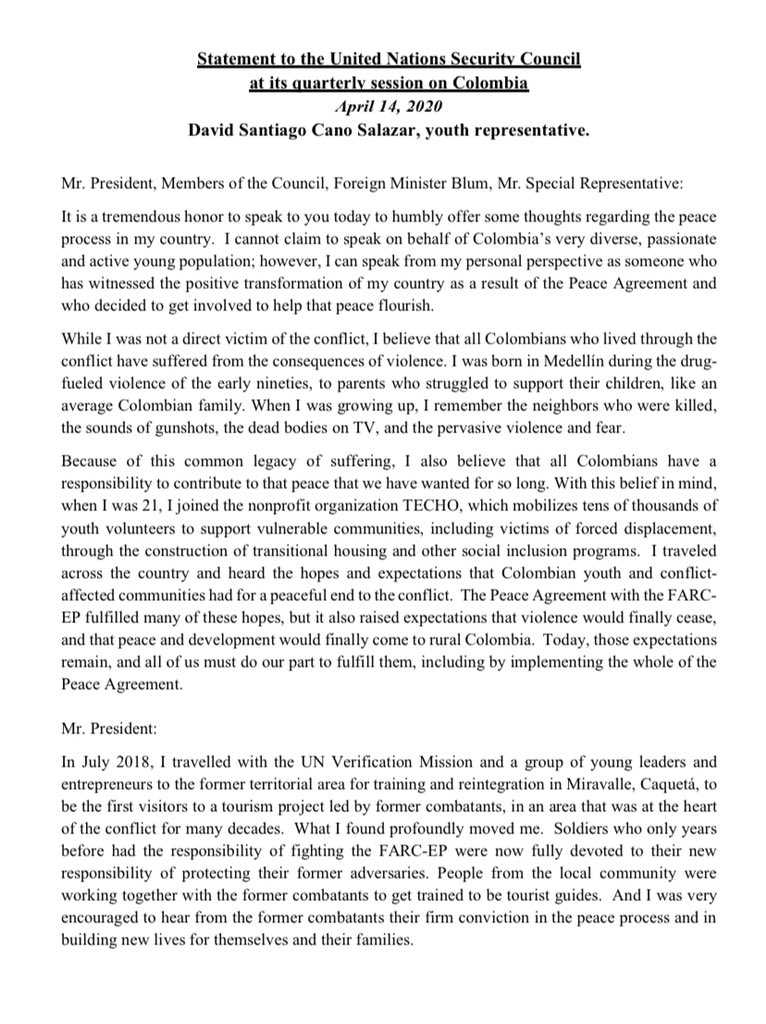 DominicanRepUN's tweet image. 💡📑 Inspiring statement by youth @santiagocano •Palabras inspiradoras del joven Santiago Cano. 

Hoped other #youth be invited to brief #UNSC. In all countries in #UNSC agenda, they are working hard to build ☮️ &amp;amp; would contribute to the  discussions. #YPS @UNYouthEnvoy