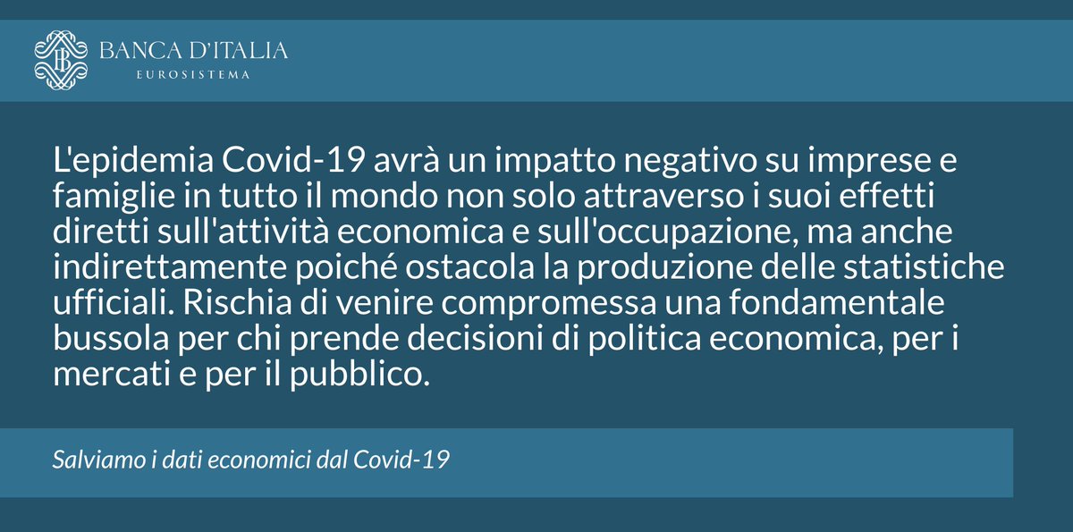 bancaditalia's tweet photo. #esceoggi #14aprile lo studio Salviamo i dati economici dal #Covid19, curato da ricercatori #Bankitalia e @ecb, che indaga quale sia l’impatto negativo dell’emergenza sanitaria sulla produzione delle statistiche ufficiali. Lo puoi leggere qui: https://t.co/z4BFyPkbYZ https://t.co/FX63xBFOp0