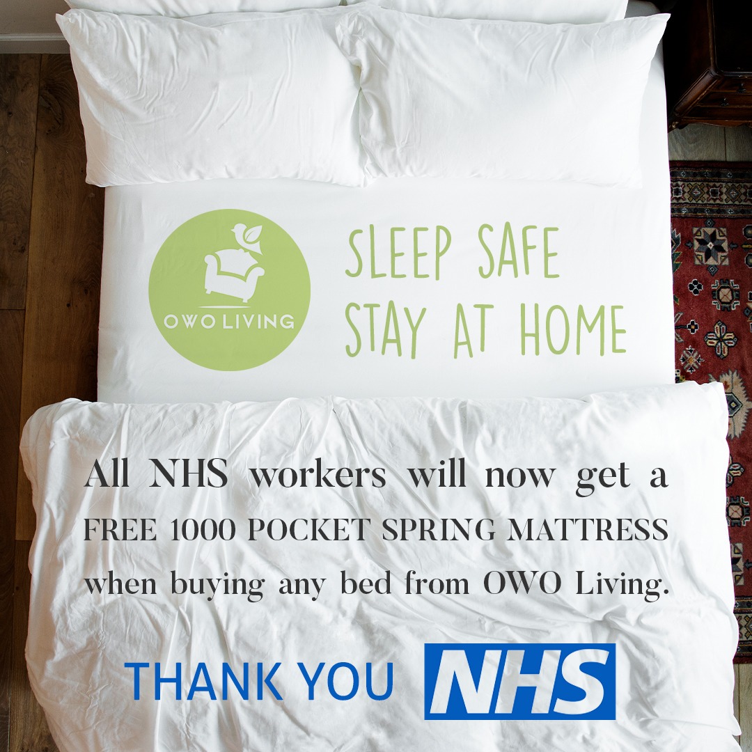 OwoLiving's tweet photo. Tag your NHS friends! To thank our NHS, we are now offering a free 1000 pocket spring mattress to all staff when buying any bed from OWO Living. Stay safe, sleep safe.

#staysafe #nhs #freenhs #interiordesign #interiordecor #bedroominspo #homeideas #selfisolation https://t.co/kKb5hruQLx