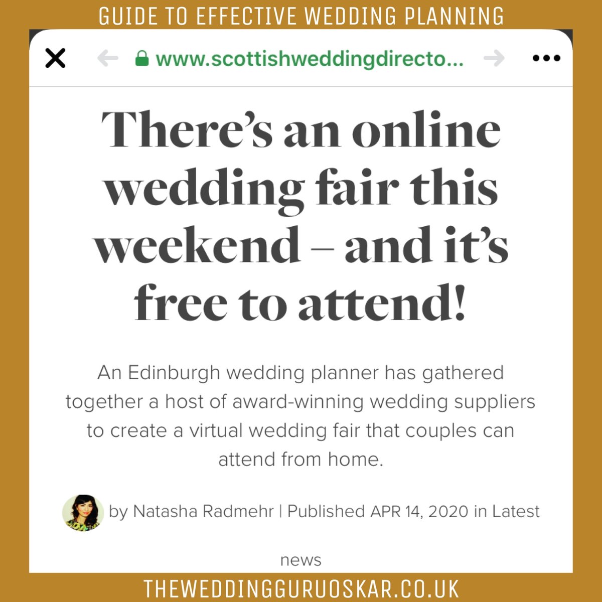 Massive thanks to Natasha @scotweddingmag for spreading the love about our ONLINE WEDDING FAYRE this Sunday 19th April from 11am. . We're super excited to be hosting @scotweddingmag couples with us and if you'd like to read Natasha's article, DM me for the link. . #onlinewedding