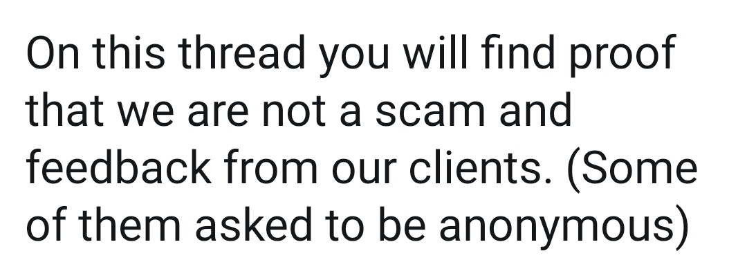 KSJSJDJD THIS SENTENCE IMPLIES THAT THEY ARE NEITHER A SCAM NOR ARE THEY FEEDBACK FROM THEIR CLIENTS