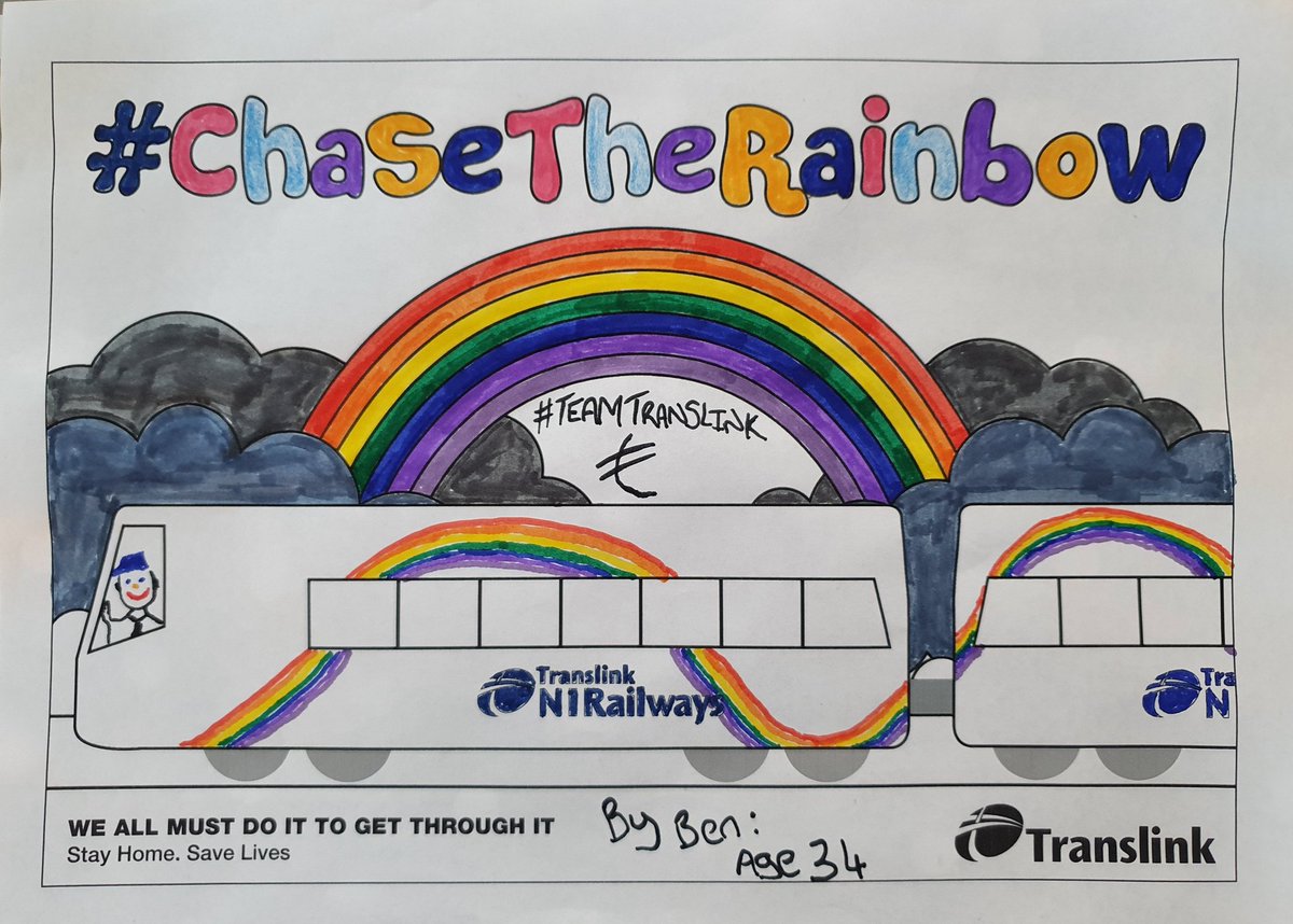 bensimpson16's tweet photo. I had to submit my rainbow train because it took me ages! But the real praise needs to go to all my hard working @Translink_NI colleagues and all the other key workers who are keeping us safe!
#TeamTranslink
#TranslinkFamily
#TranslinkTrainingAcademy https://t.co/Zg61E73wPU