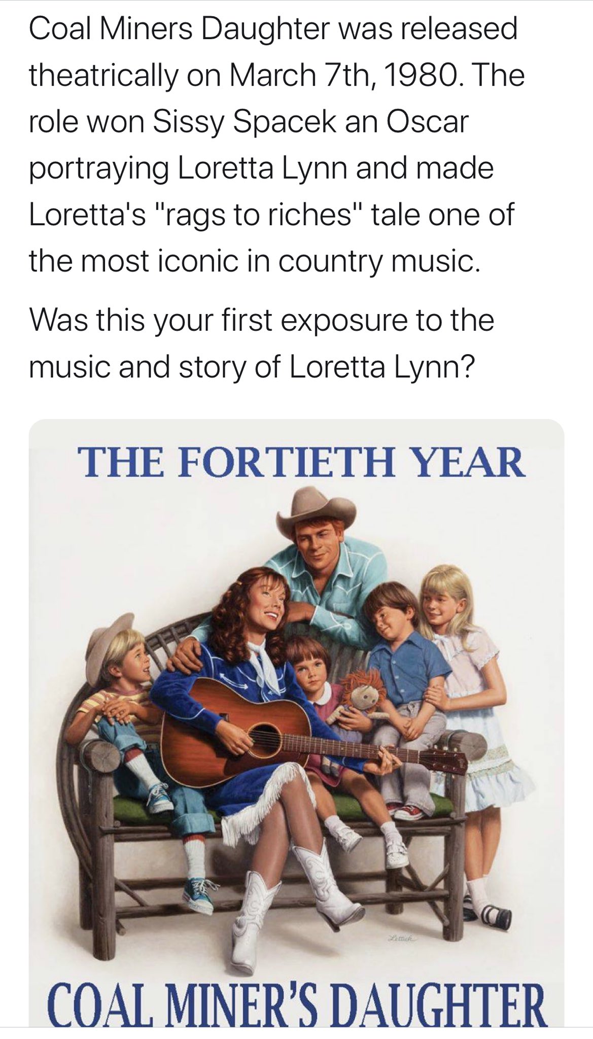 Happy 88th birthday to Loretta Lynn! This was a song worth hearing & a movie worth seeing. 